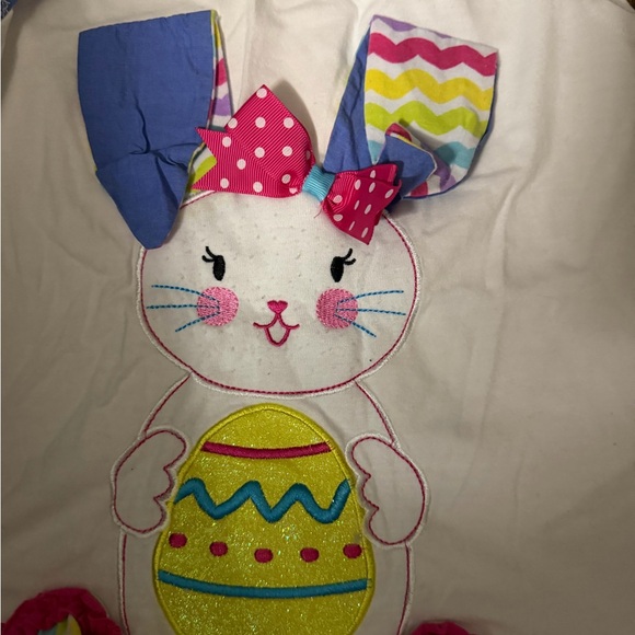 Rare Editions White Girls tank with Pastel Accents and Easter bunny - Picture 5 of 6
